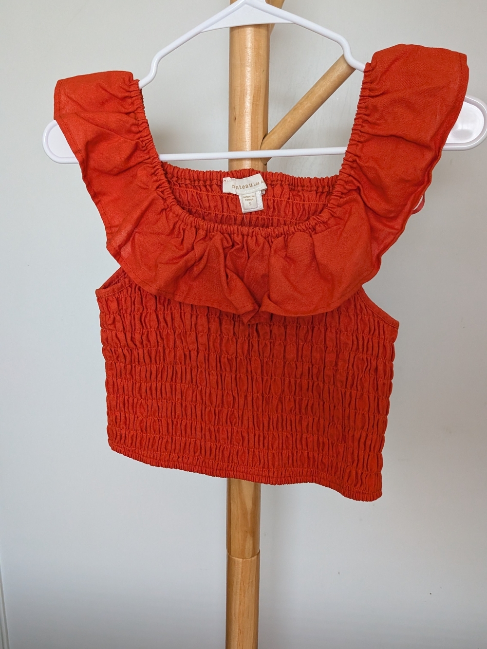 Monteau Rust Red Smocked Ruffle Crop Top